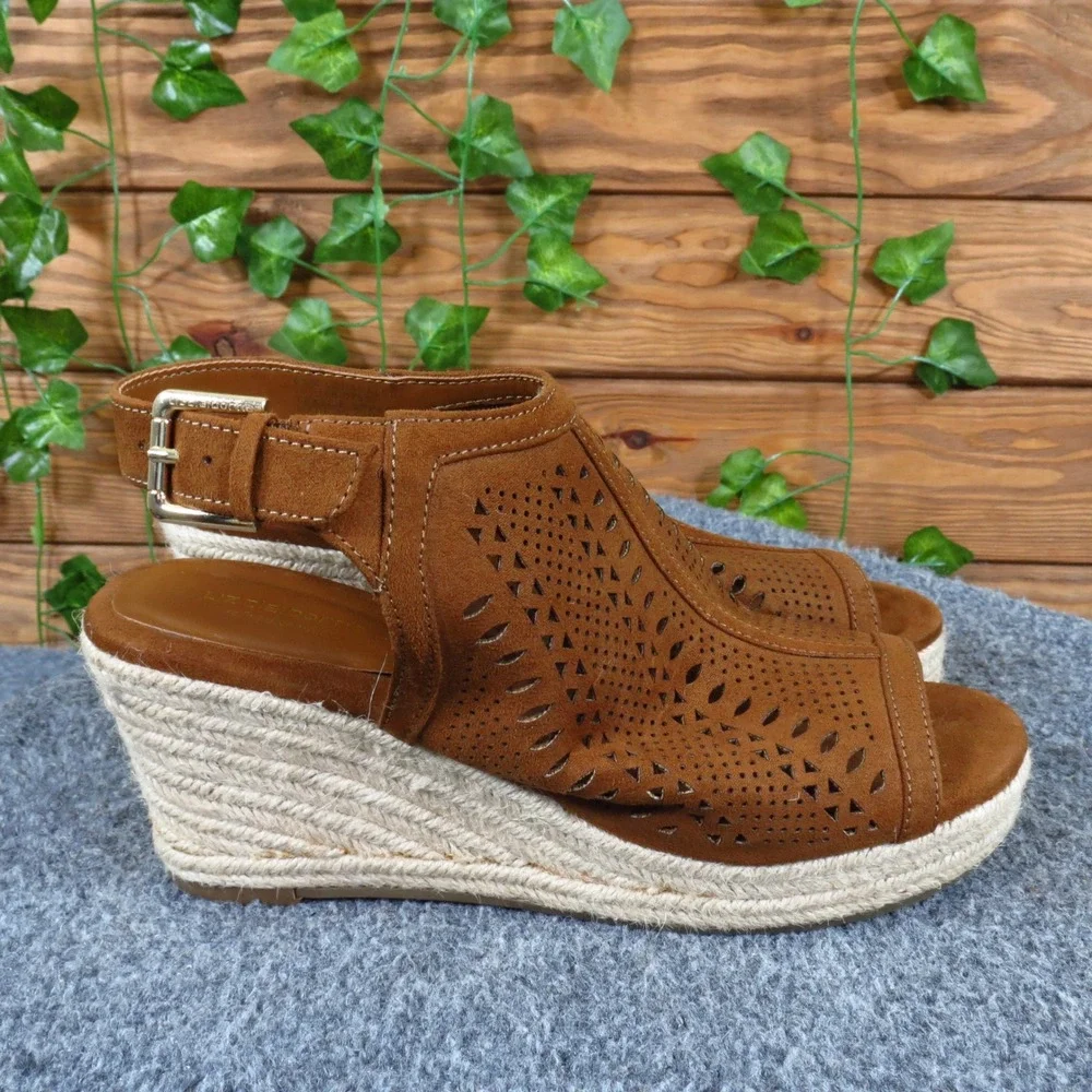 Liz Claiborne Hanalei Womens Wedge Sandal Sz 6.5 Espadrille Cognac Brown Textile